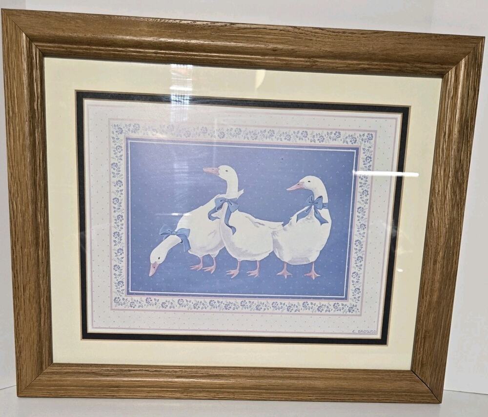 Elizabeth Brownd Vintage Framed Goose Print Cottagecore Country Farmhouse Decor